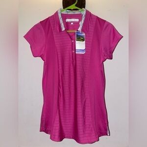 Pebble Beach pink golf shirt dry-luxe wicking stretchy performance collared top